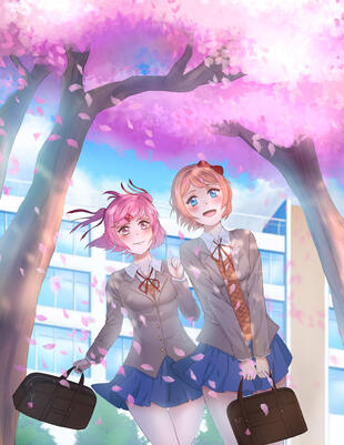 Sayori and Natsuki Here is a Brighter Garden Zine